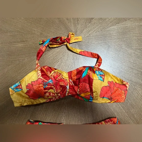 VINTAGE NWT 1960’s Swimsuit Paradise Hawaii Bikini Red Tropical Print - Picture 6 of 13